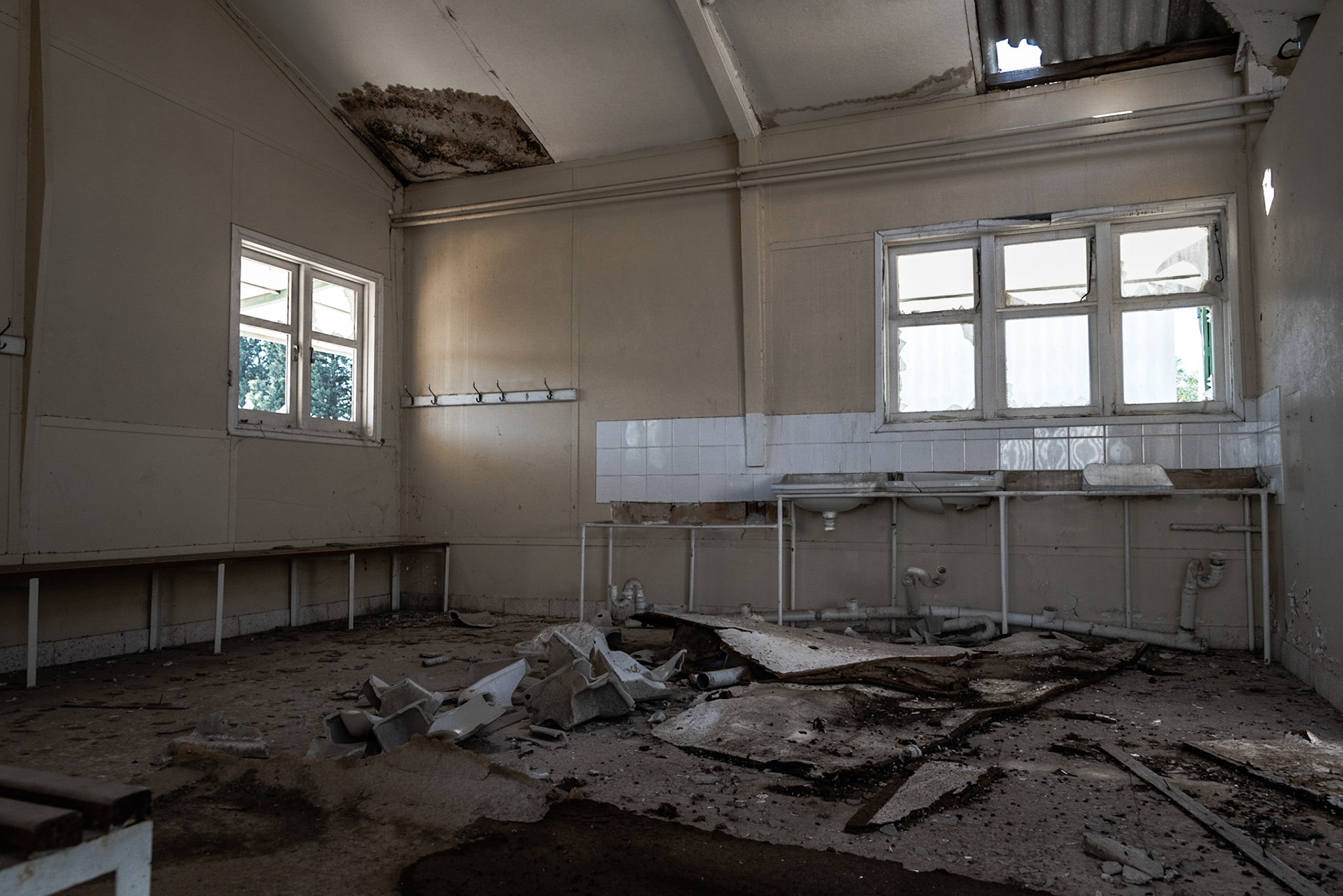 Classroom toilets at the abandoned Berengaria Village in Limassol, Cyprus