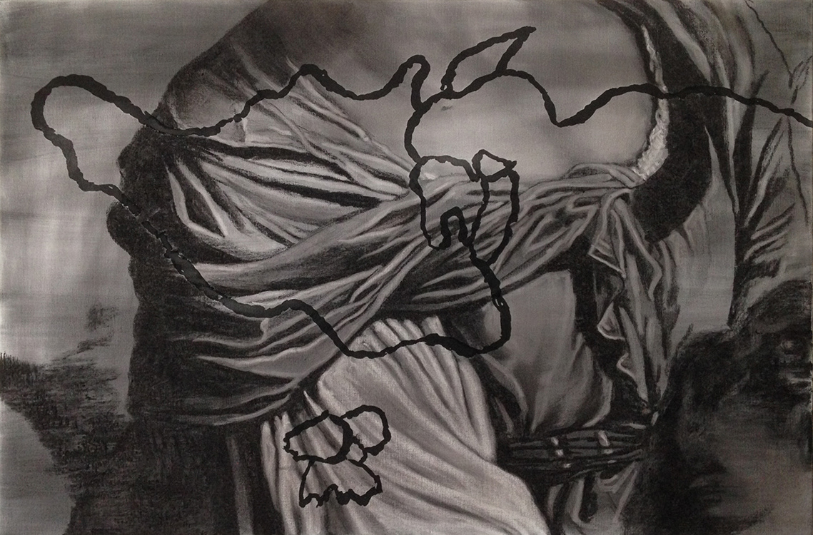 Nostalgie au premier degré - fusain et huile sur toile - 54 x 81 cm