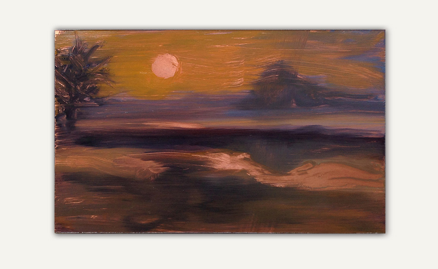 "Insides-outsides", huile sur feuille d'aluminium cuivrée, 9 x 14 cm