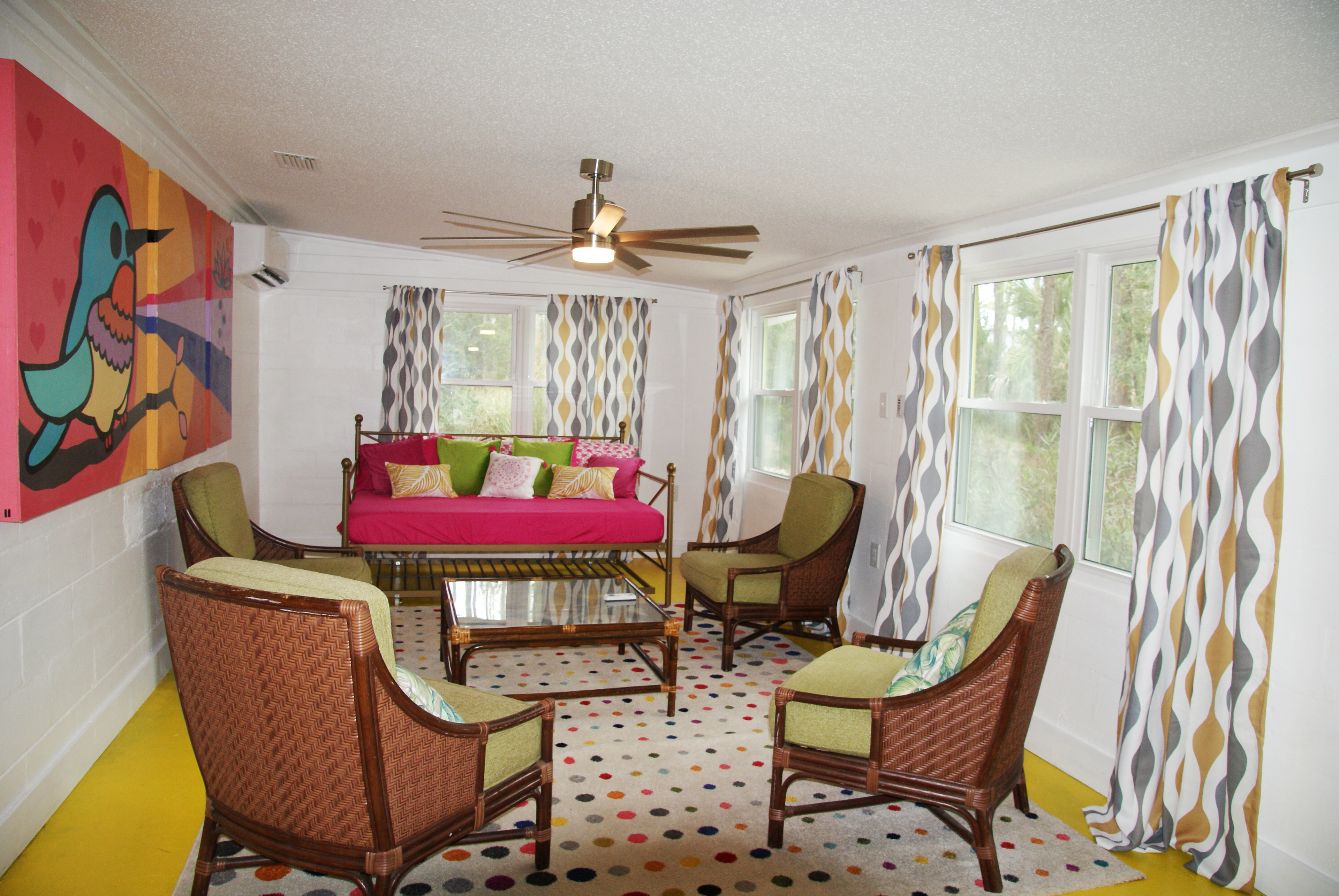 Florida room seating area and daybed. 