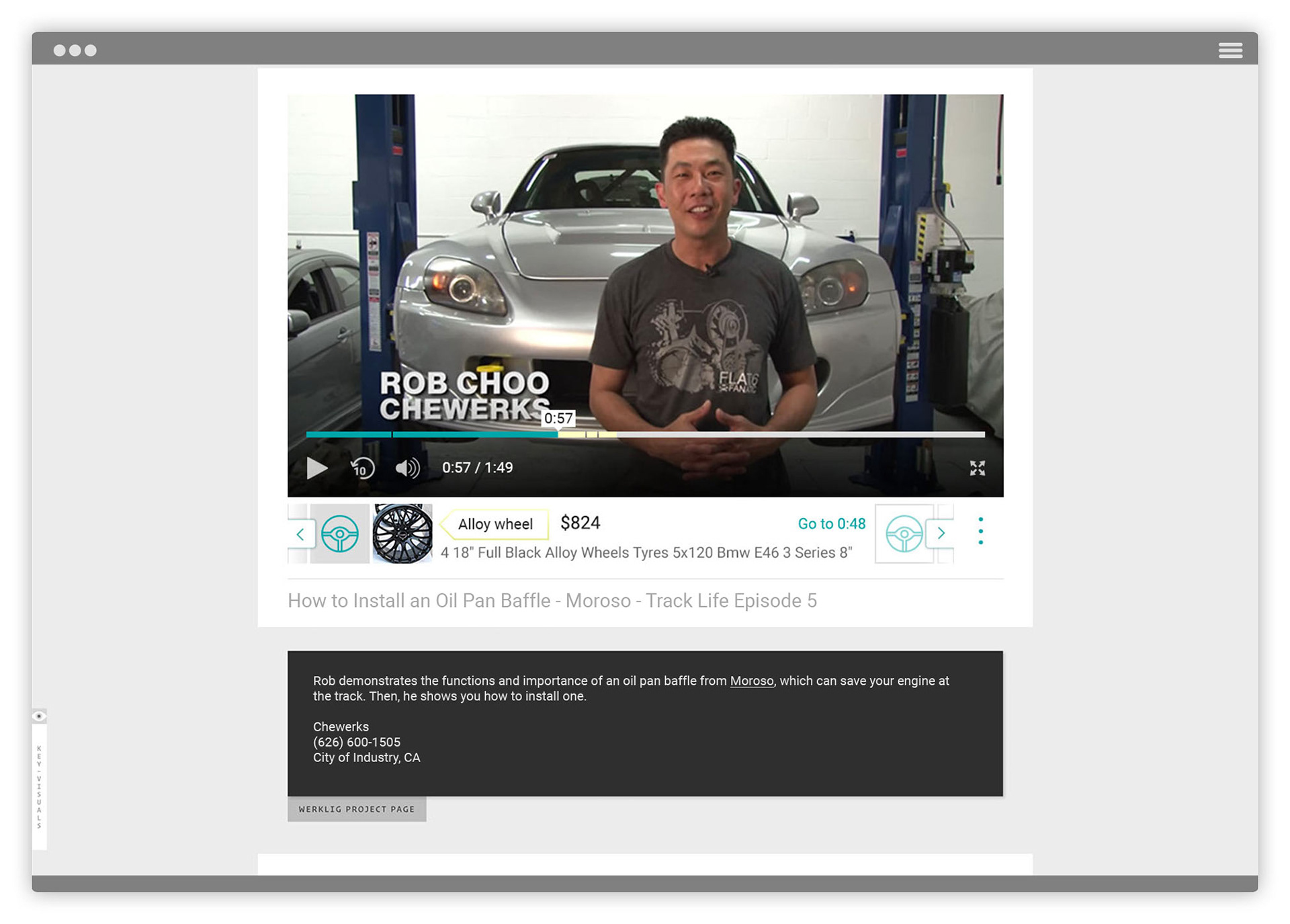 Products in the video appear beneath the video