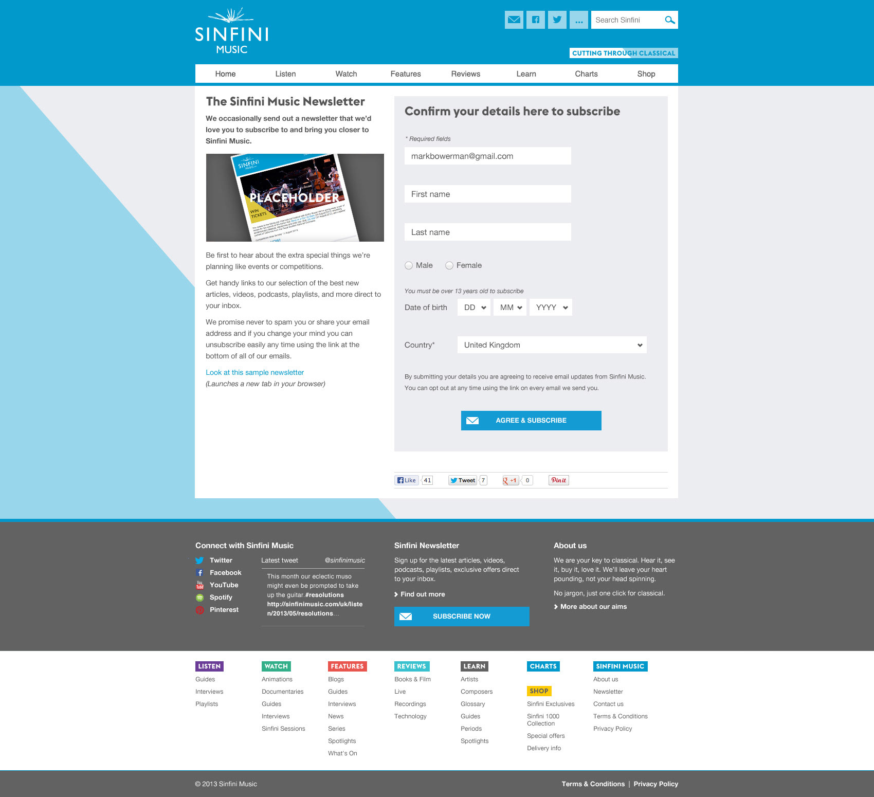 The signup form is pre-populated on the sign up page