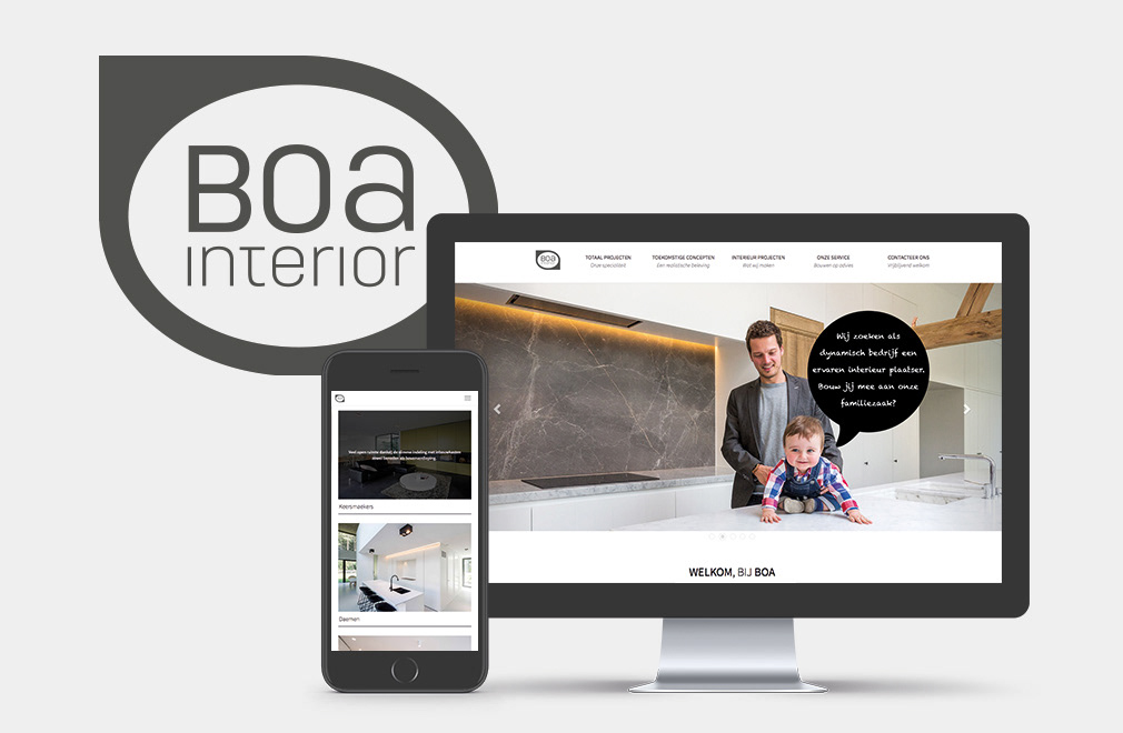 Logo en responsive website van Boa Interior
