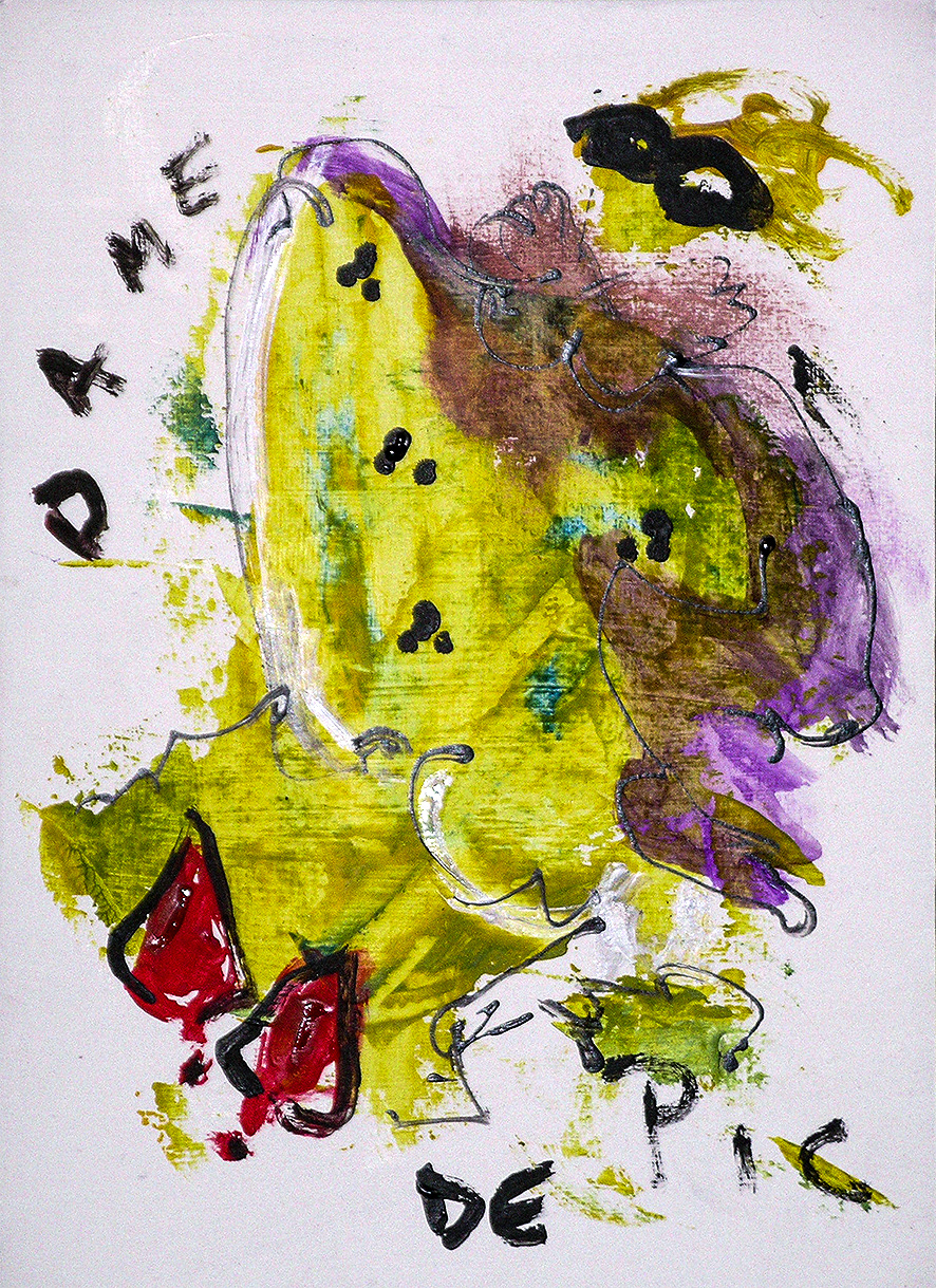 Dame de Pic (Lady of Clubs), Gouache on cardboard, 8.7 x 6.3 in, 2005 (?)