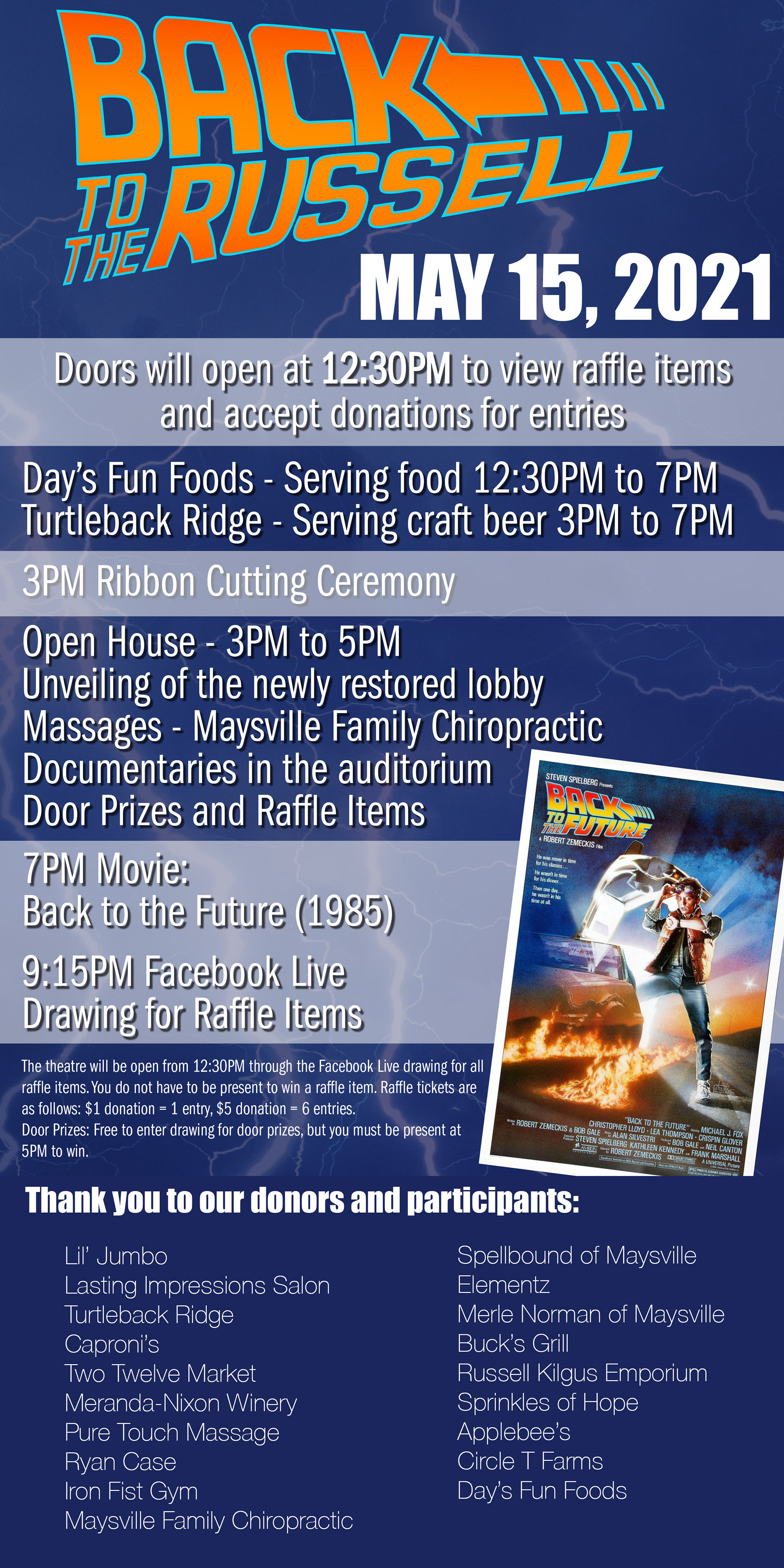 Original size: 12" X 18" Digital and print poster designed to promote events with recognition of the donors at the bottom. Layout, logo, event planning, and copy by Amanda Hankinson. Distributed around town, through email, and on social media.