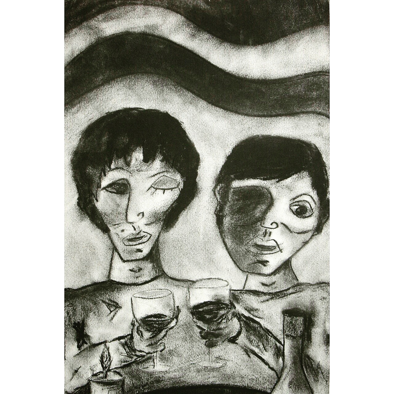 "Cheers" Acrylic, Ink, Pastel on Paper 12x18"