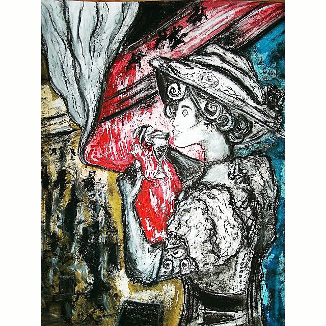 "At The Tracks" Acrylic, Ink, Pastel On Paper 22x28"(Sold)