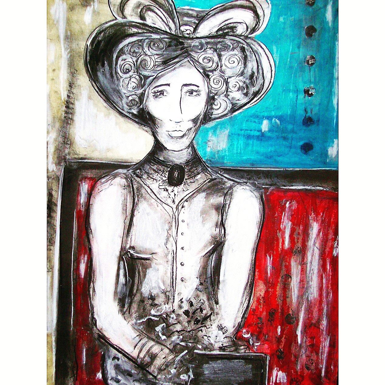 "At The Train Station" Acrylic, Ink, Pastel on Paper, 22x28"