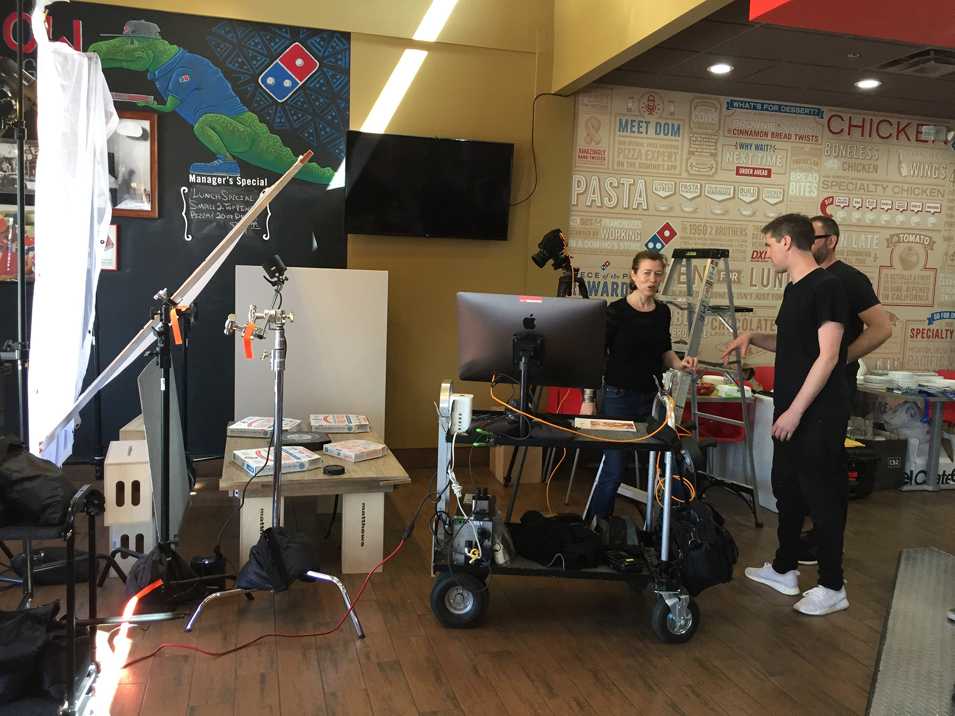 Last minute discussion. Time to bring on the hero pizza