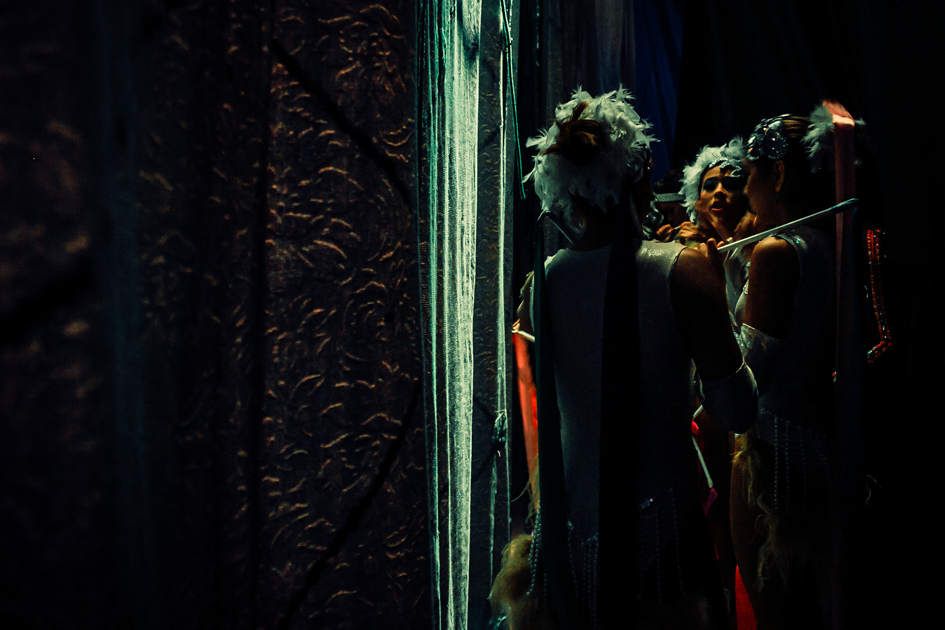 The dancng crew on the backstage before going in for their performance. Caracas, 2015