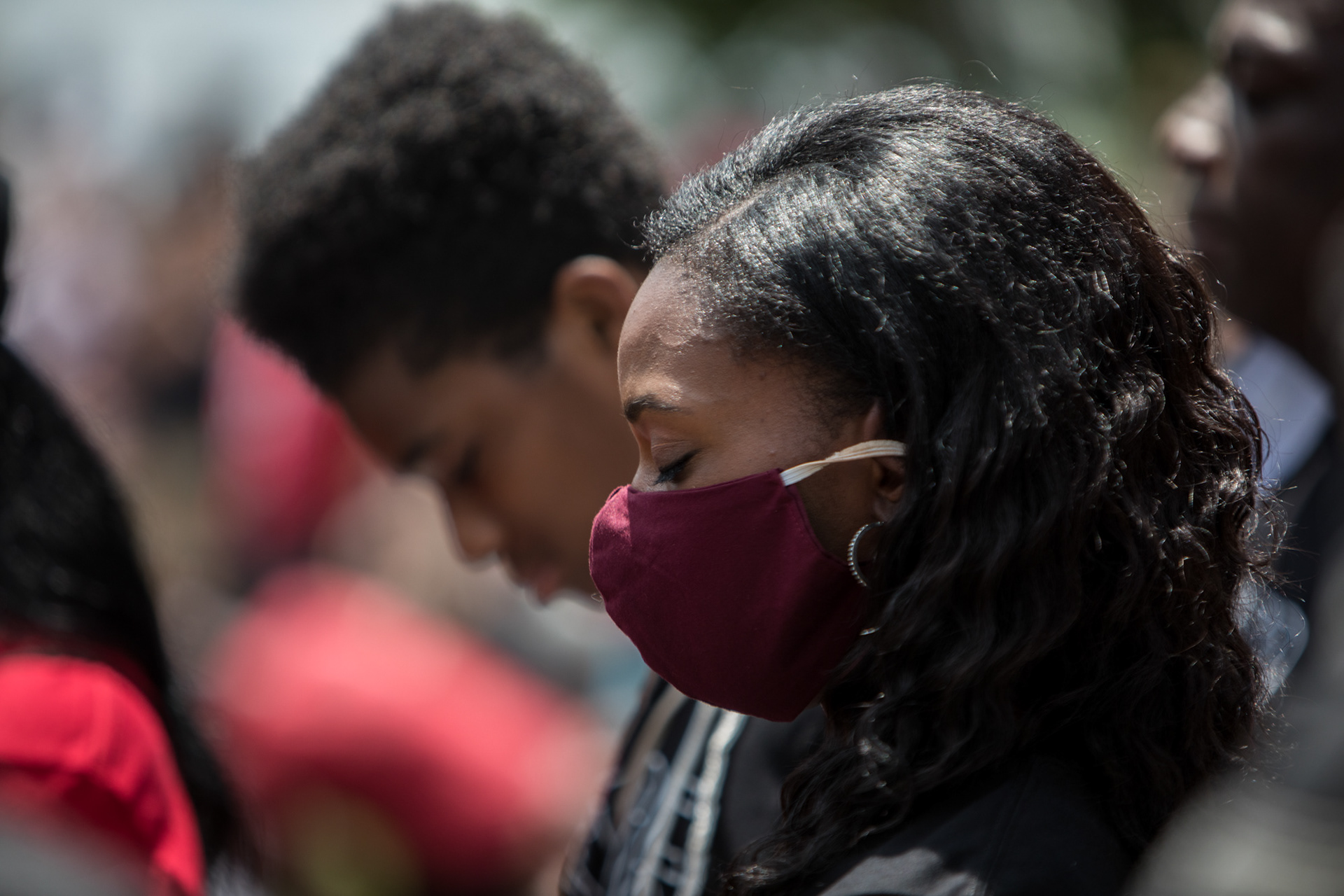 Outside of the Georgia State Capitol on Juneteenth protesters pray as part of OneRace‘s March on Atlanta calling for racial reconciliation and social justice on June 19.