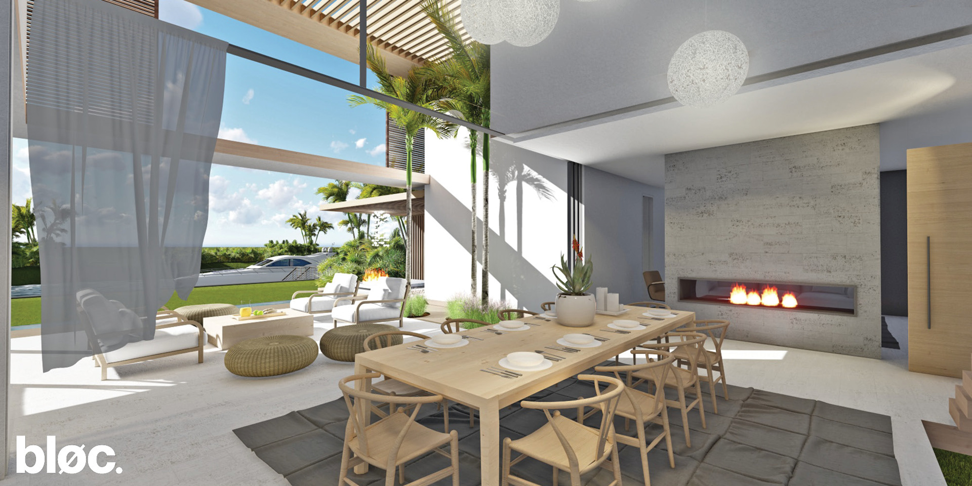 Modern double volume dining room