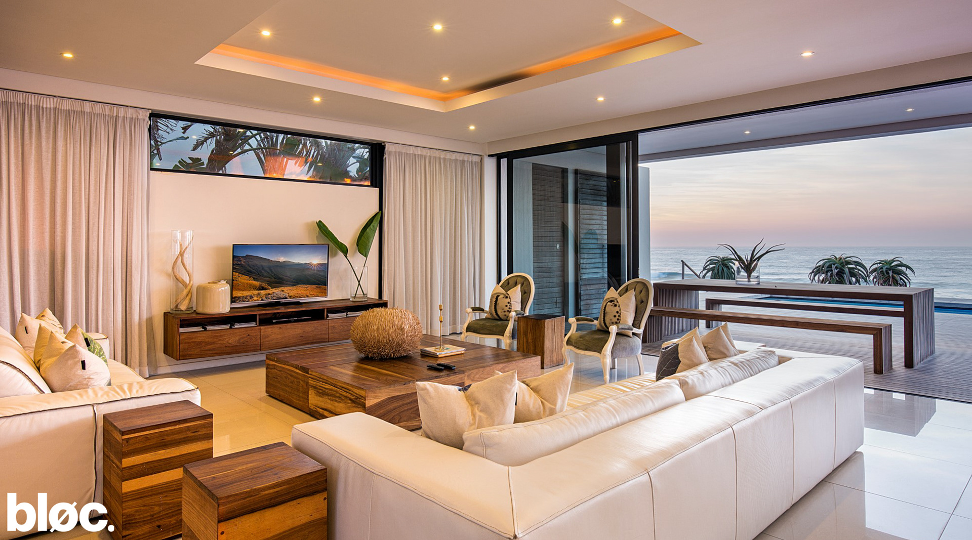 Modern beach house open plan lounge space