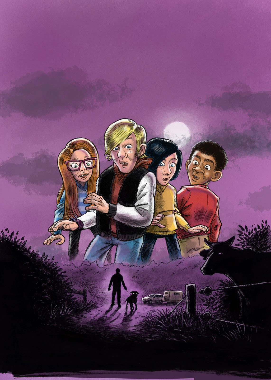 KLUB4, Per Østergaard, Forsideillustration, Tusch, pen, Photoshop, Forlaget Alinea, Ink, Alinea Publishing Company, Miwer, Cover art