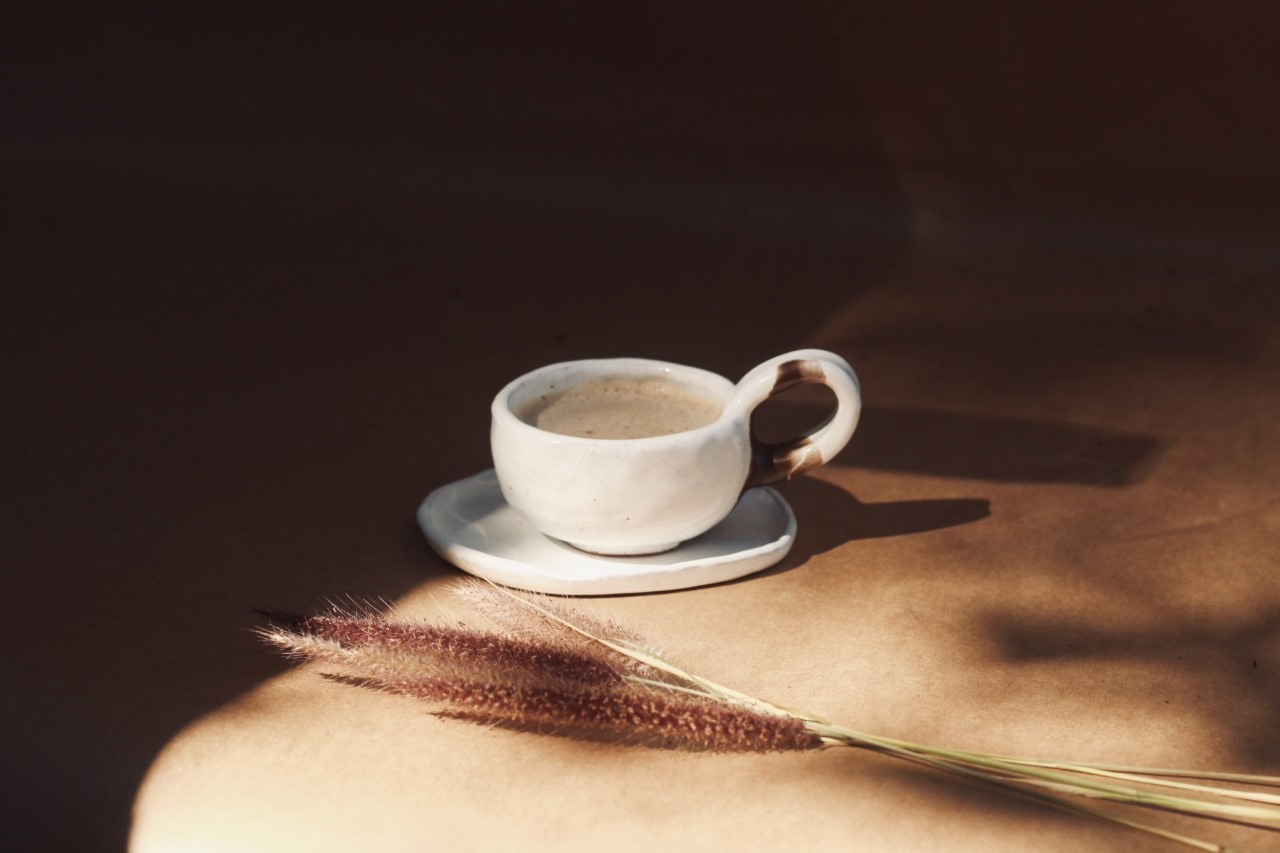 Xicara capuccino. Queimada em baixa temperatura.