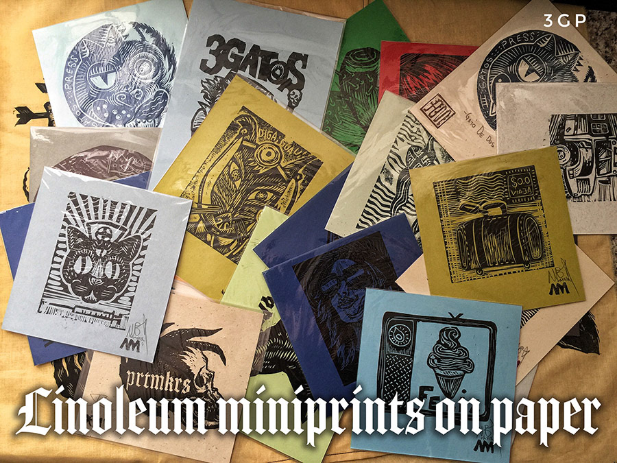 Mini prints on color paper.