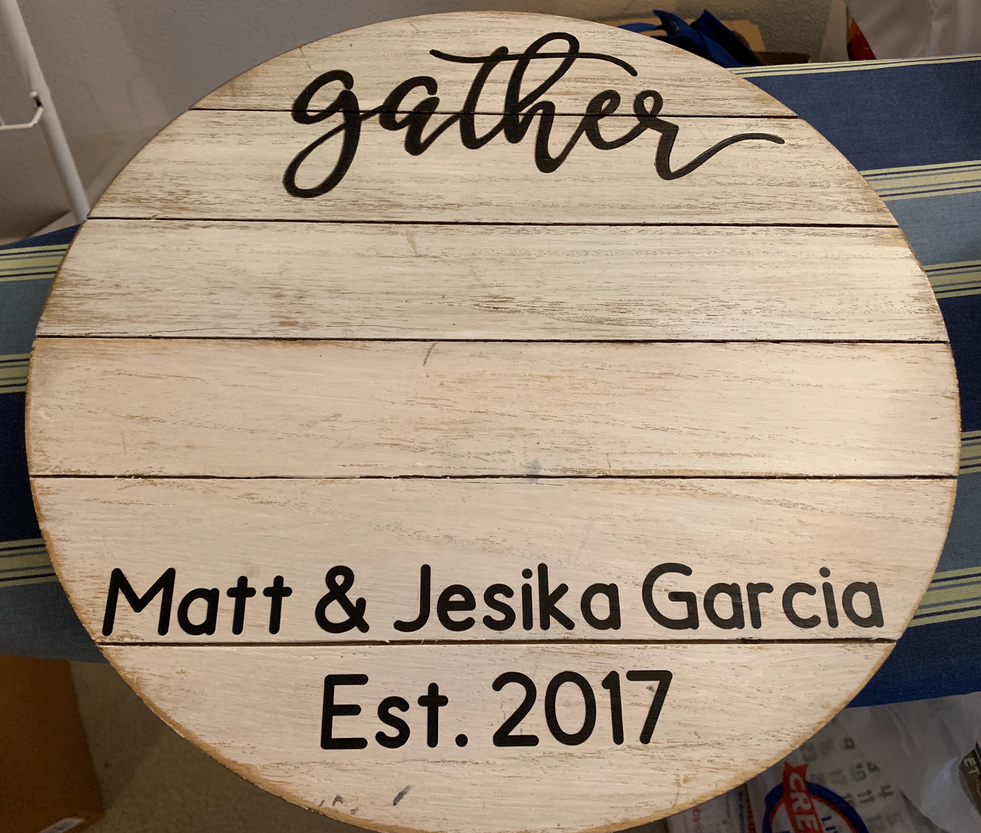 This piece already came with the gather burned into the wood - I added the text at the bottom.