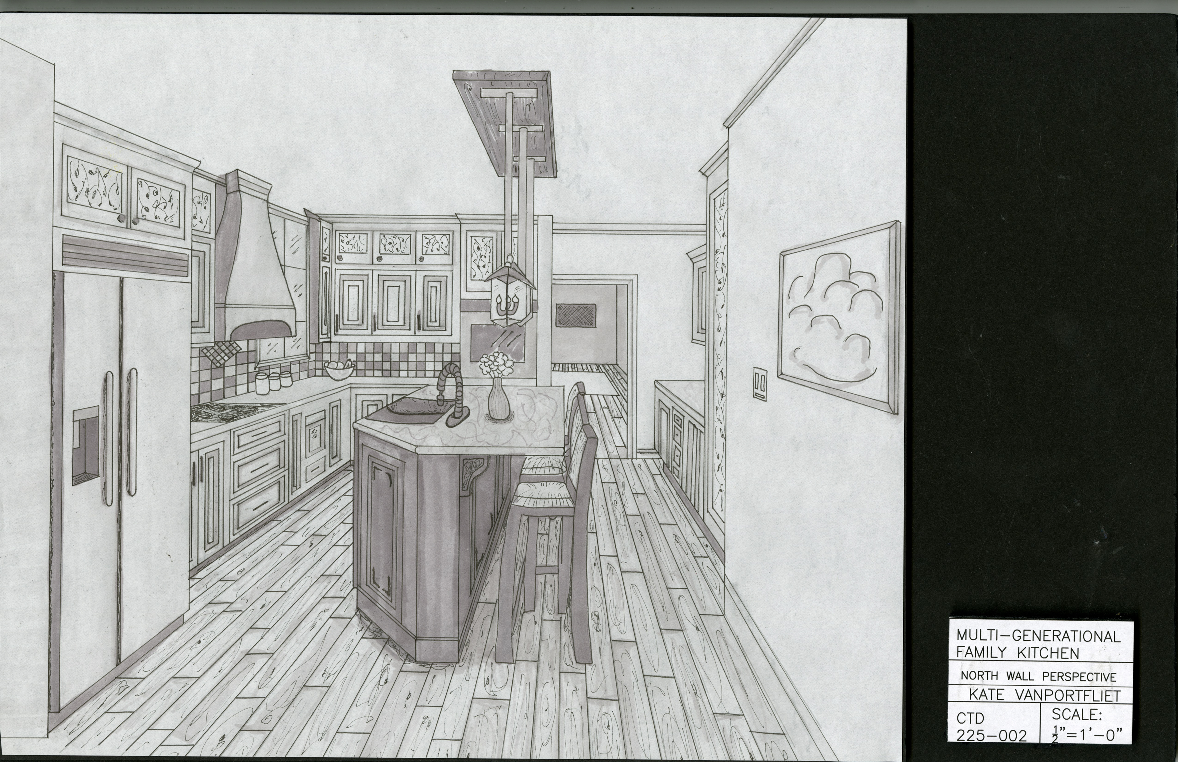 Kate VanPortfliet Grey Scale Marker Kitchen Rendering