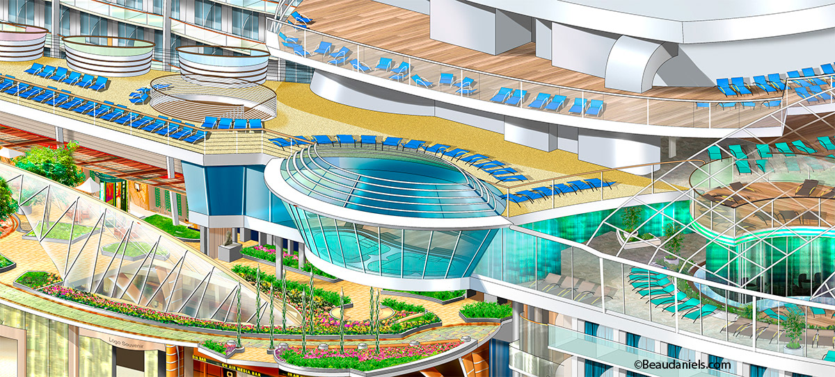 Allure of the Seas, Jacuzzi overhanging the side of the ship.