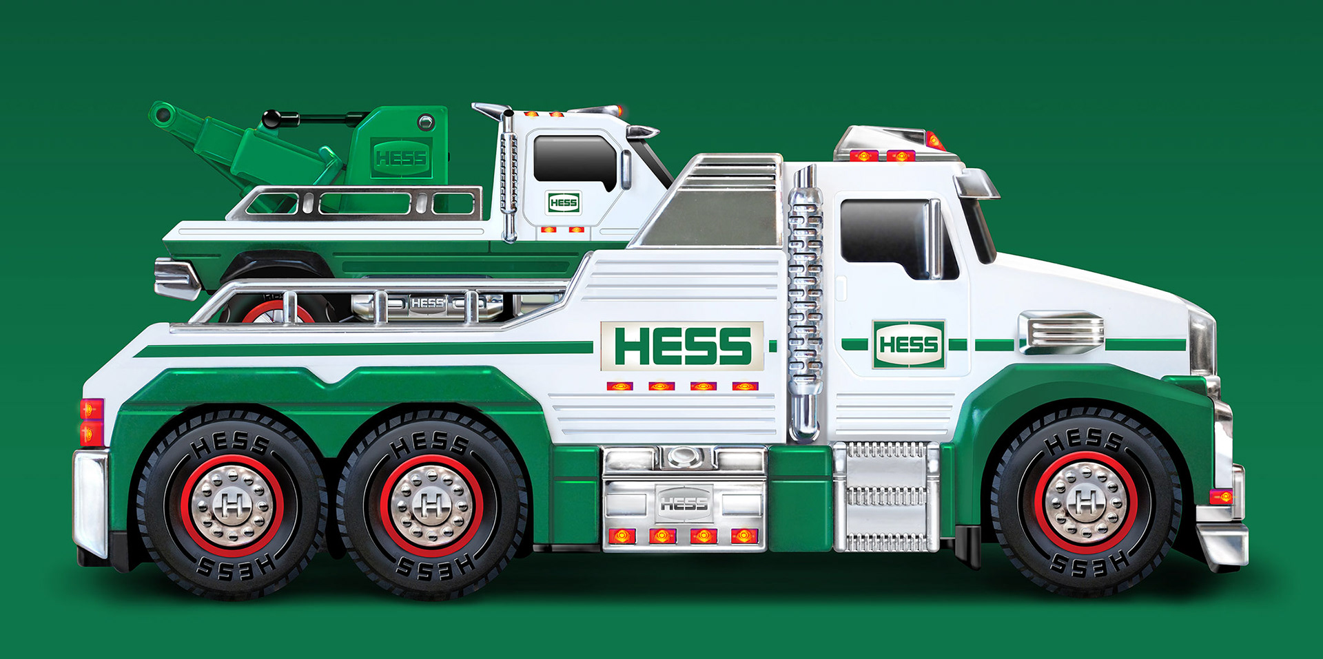 Hess toy truck side view packaging illustration.