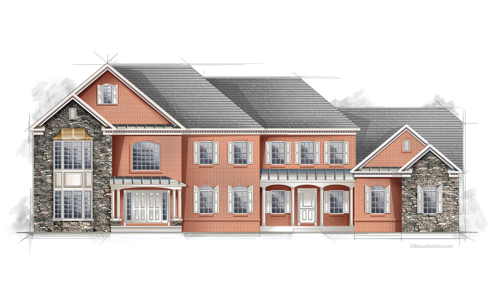 The whole facade fully illustrated.