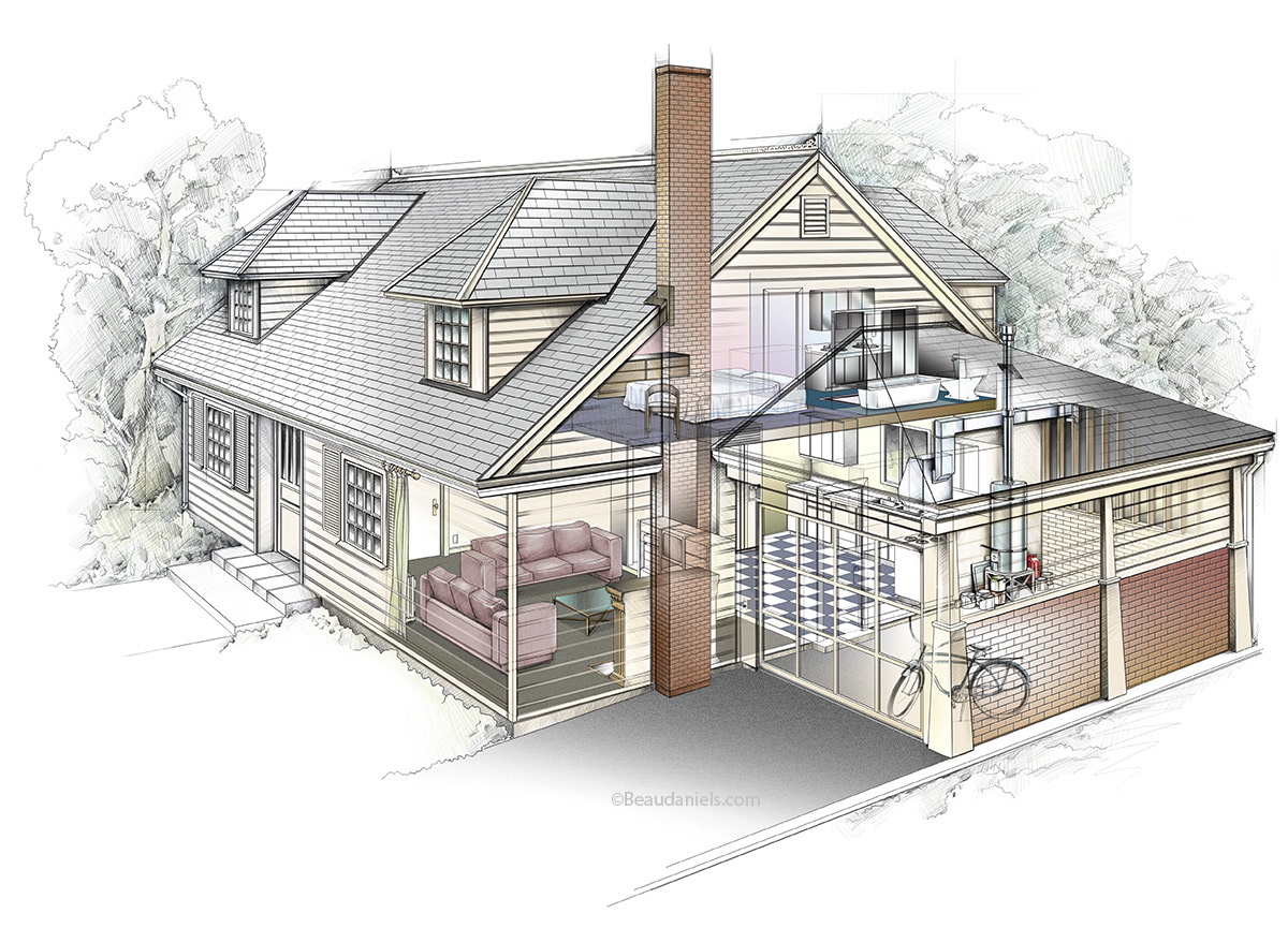 The cutaway house minus the callouts.