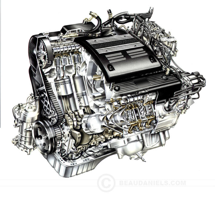 cutaway car engine