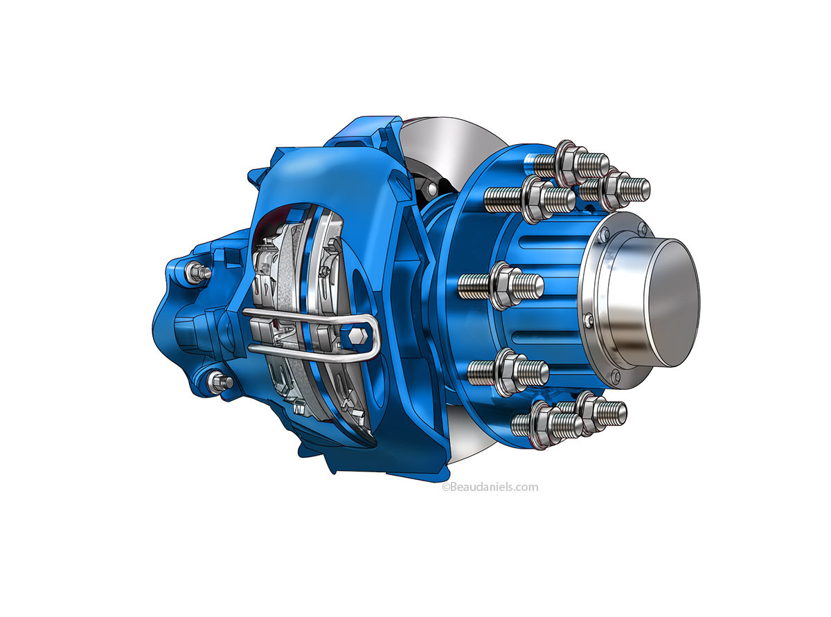 Wheel end unit, technical illustration.