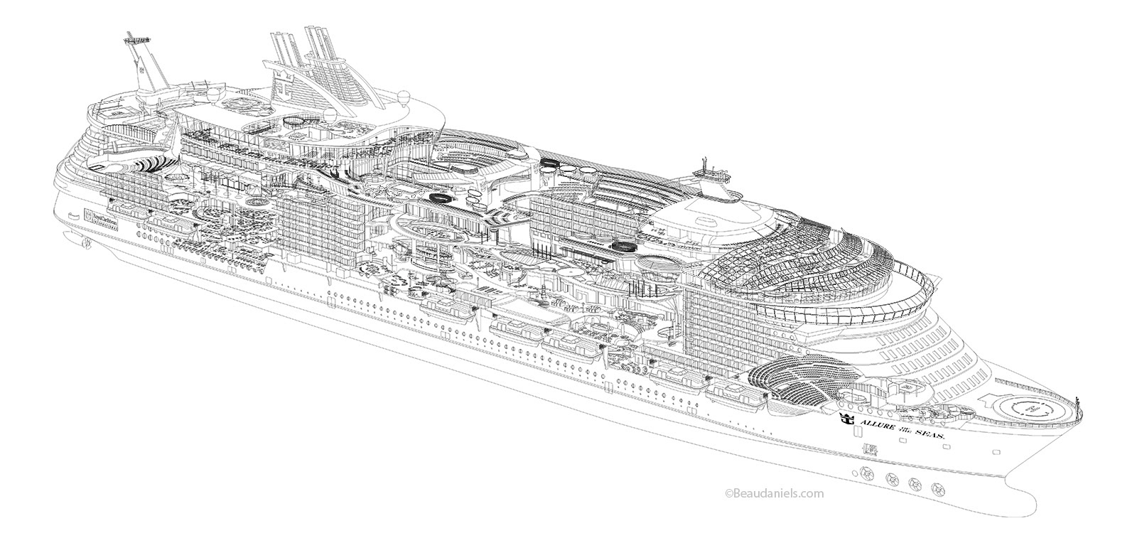 The line art is finished we can now color it. Royal Caribbean Cruise line, Allure of the Seas