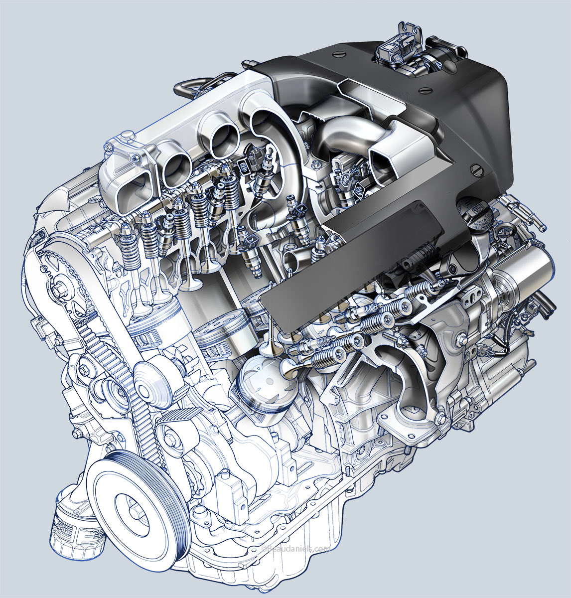 Generic cutaway engine, Licenses available as a stock image for various usage.