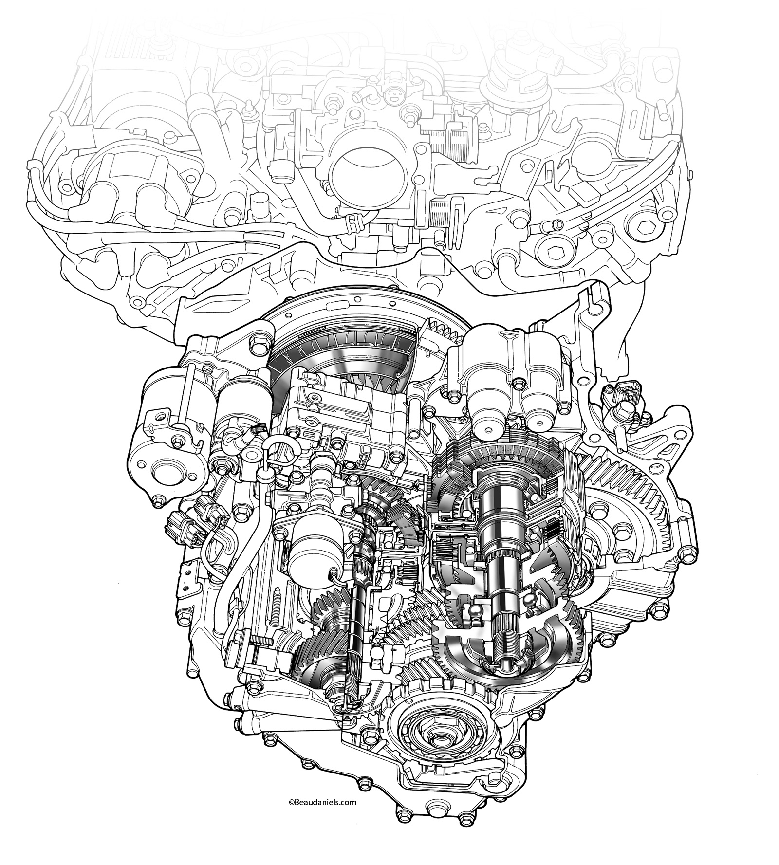 Honda Transmission cutaway illustration.