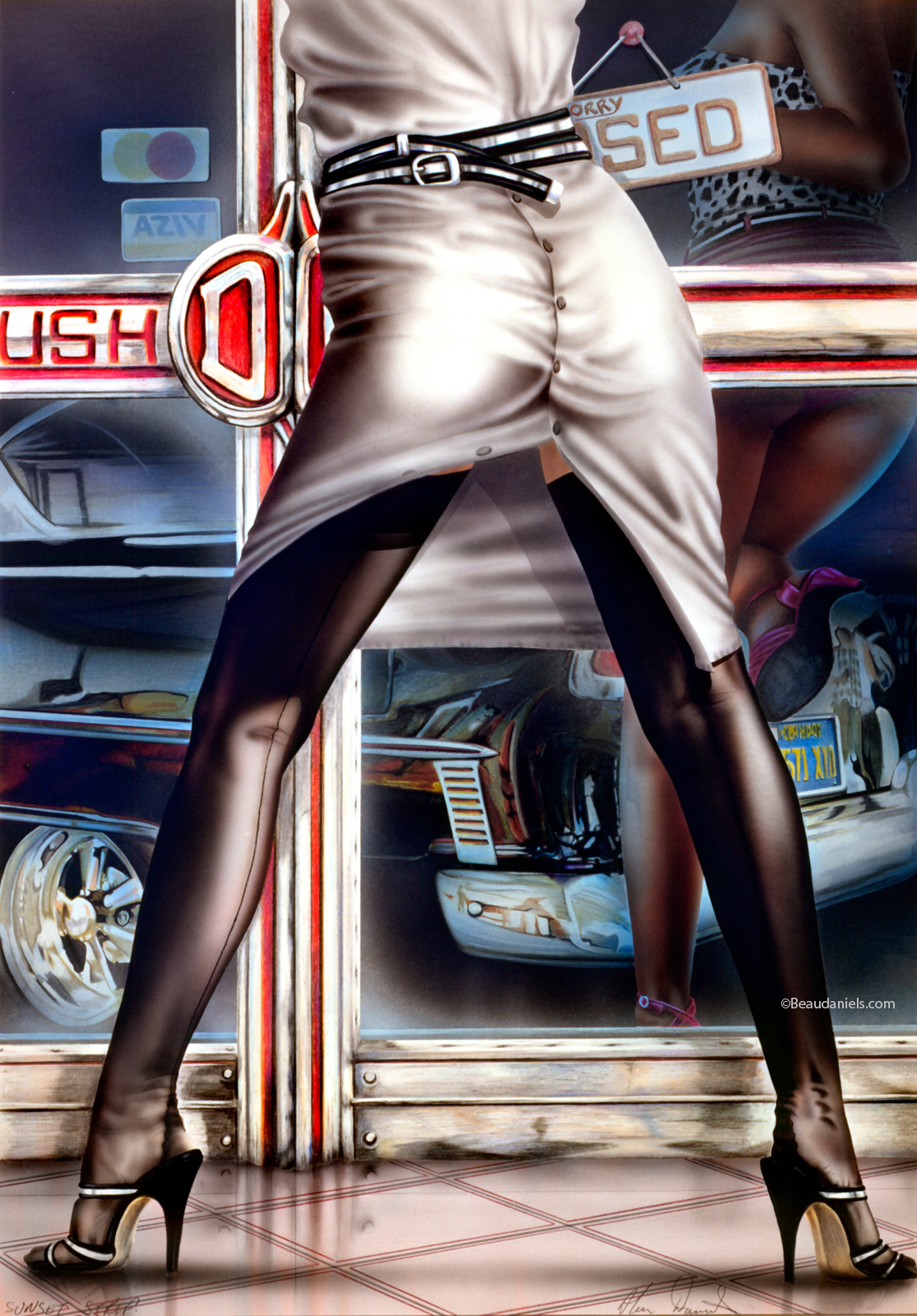 Sunset Strip, airbrush painting on board. Published in Radio Eyes 