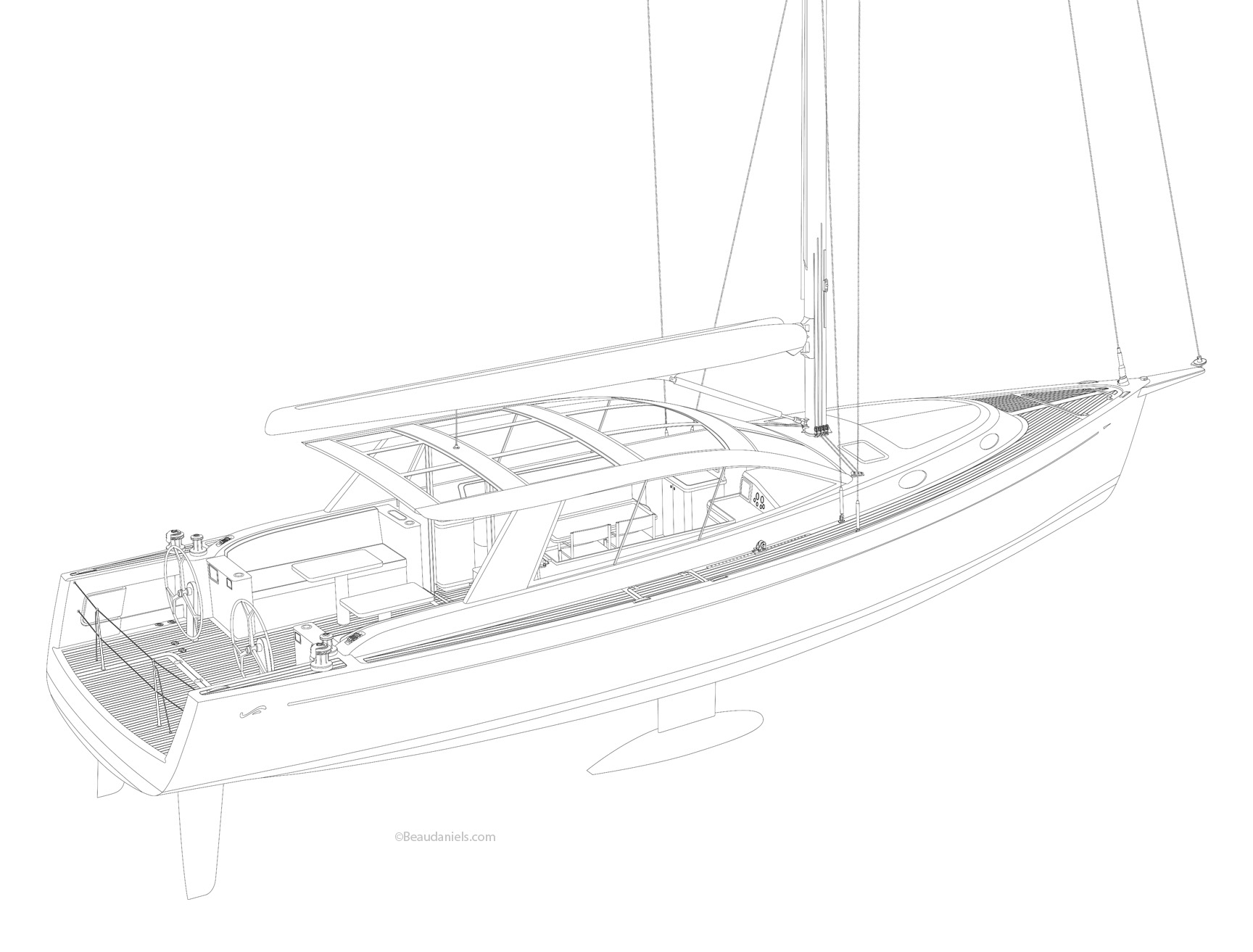 Sailboat technical illustration. line art