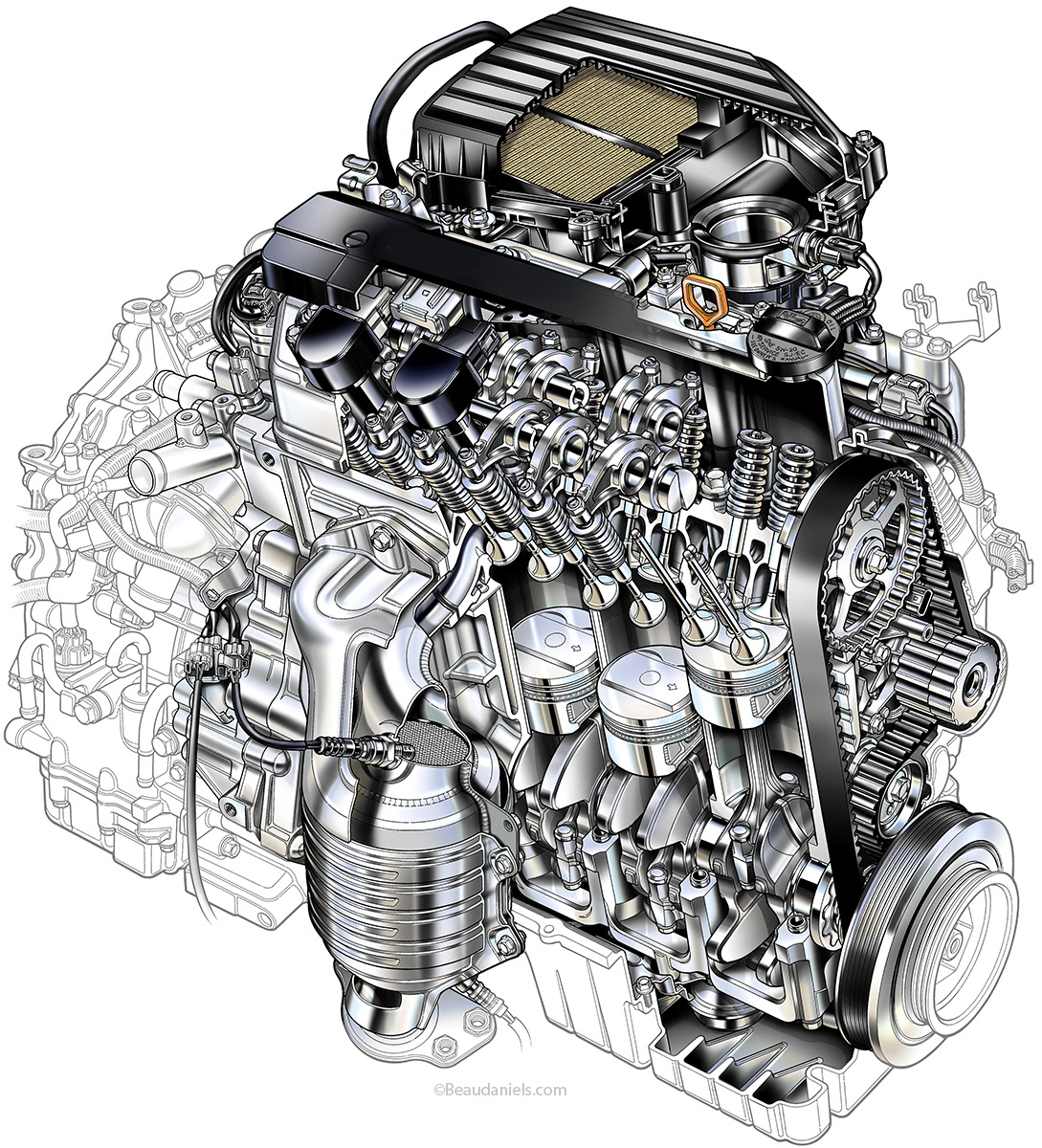 Honda GX engine cutaway illustration.