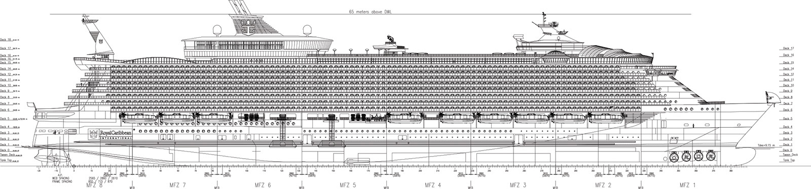 First the profile line art, this sets the deck heights. Royal Caribbean Cruise line, Allure of the Seas