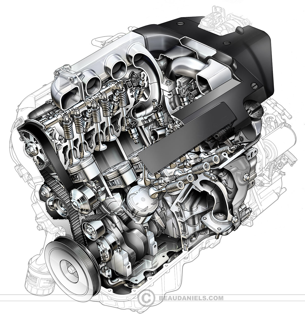 Generic DOHC engine, Licenses available as a stock image for various usage.
