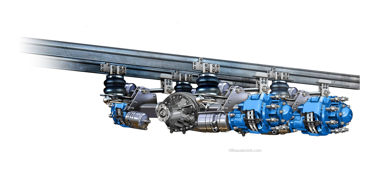 Double rear axels and suspension isolated from the illustration