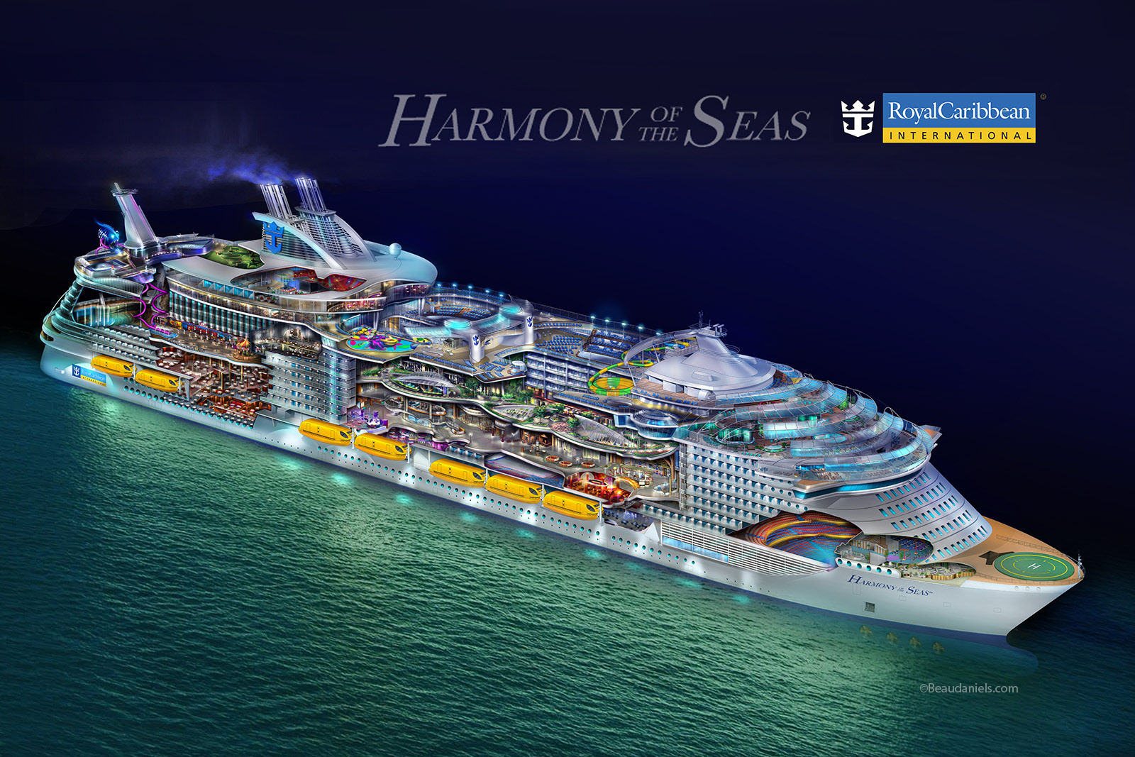 Royal Caribbean, Harmony of the Seas, full cutaway illustration.