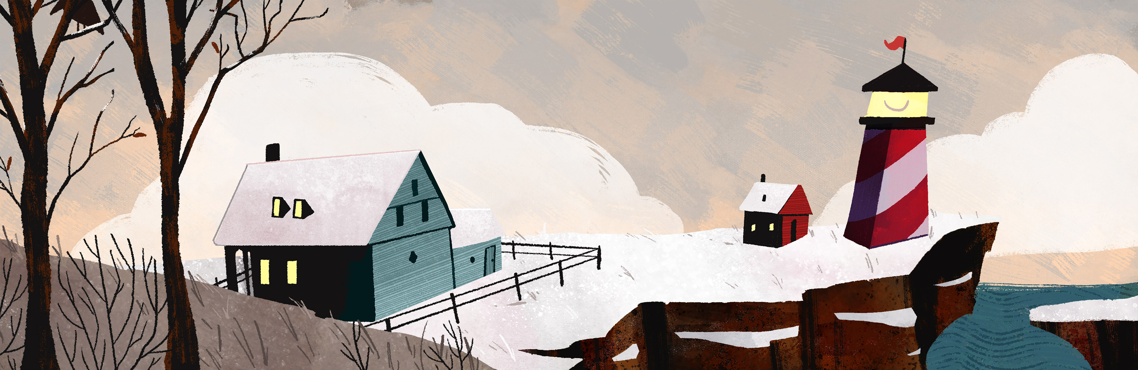 Sample spreads done for a personal story, about what a lighthouse sees out in the ocean in a single night.