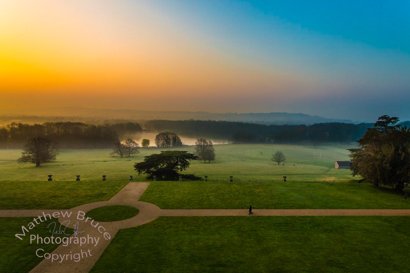 Capability Brown landscape at dawn