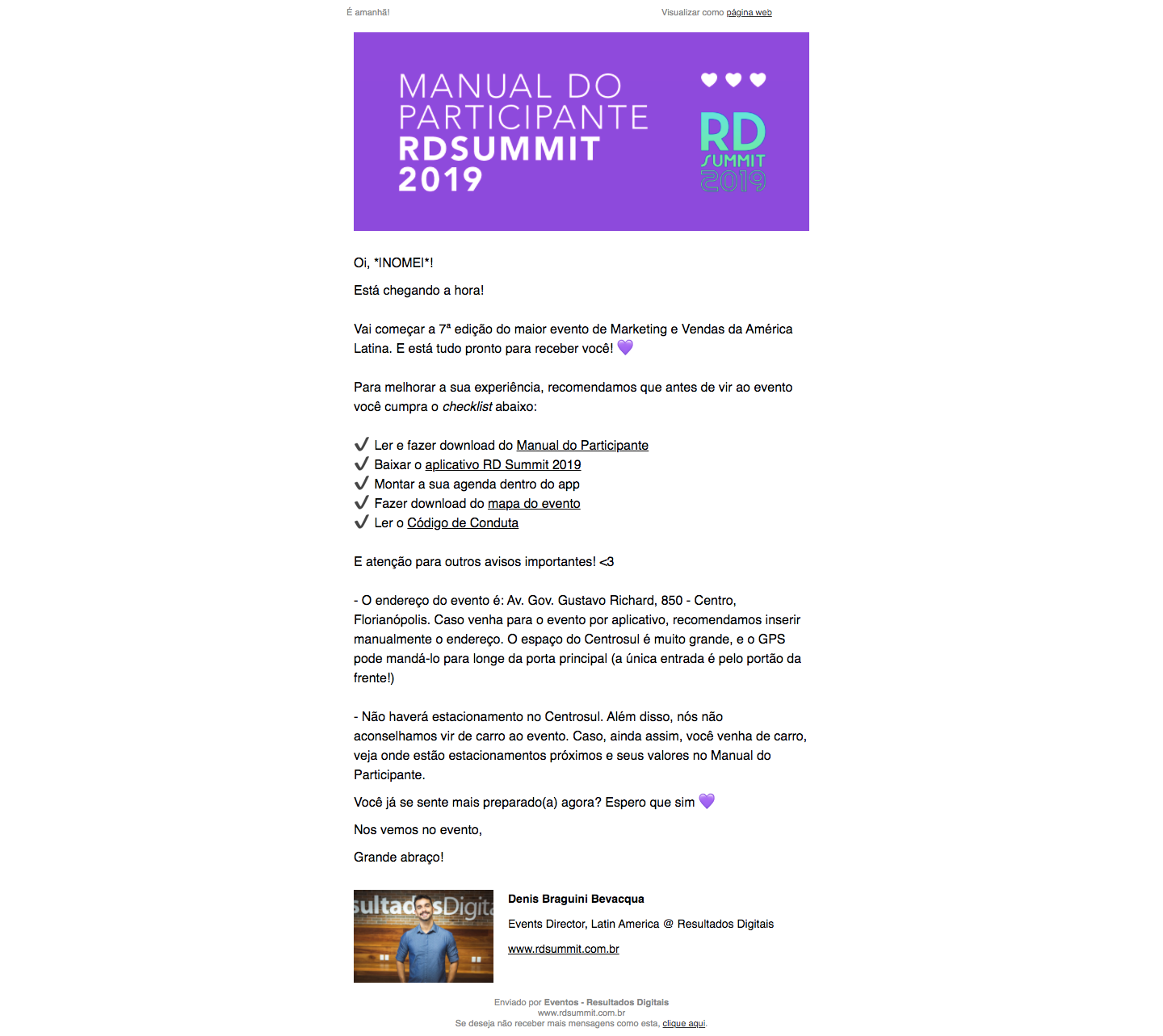 E-mail pré-evento (1 dia antes)