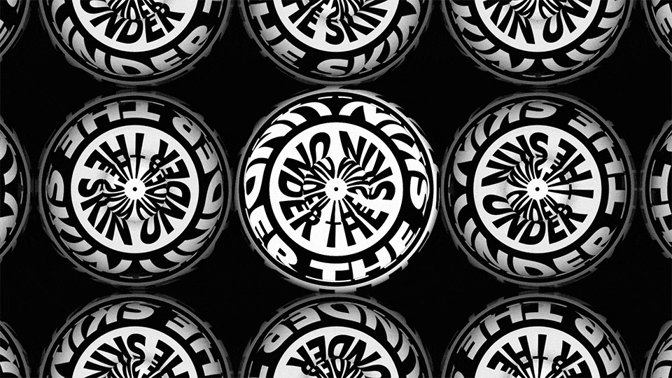kinetic typography with round shapes, black and white colour palette and surreal visual effects