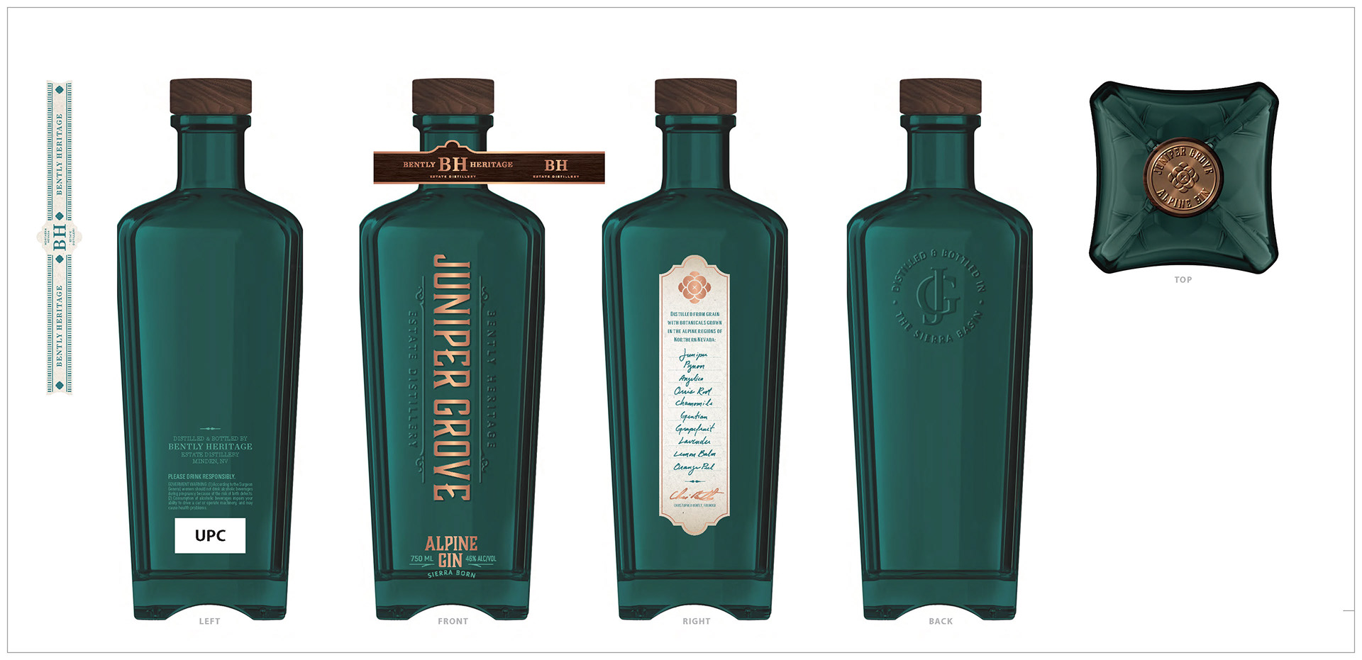 Designed from concept to production & rendered for web: Juniper Grove gin label