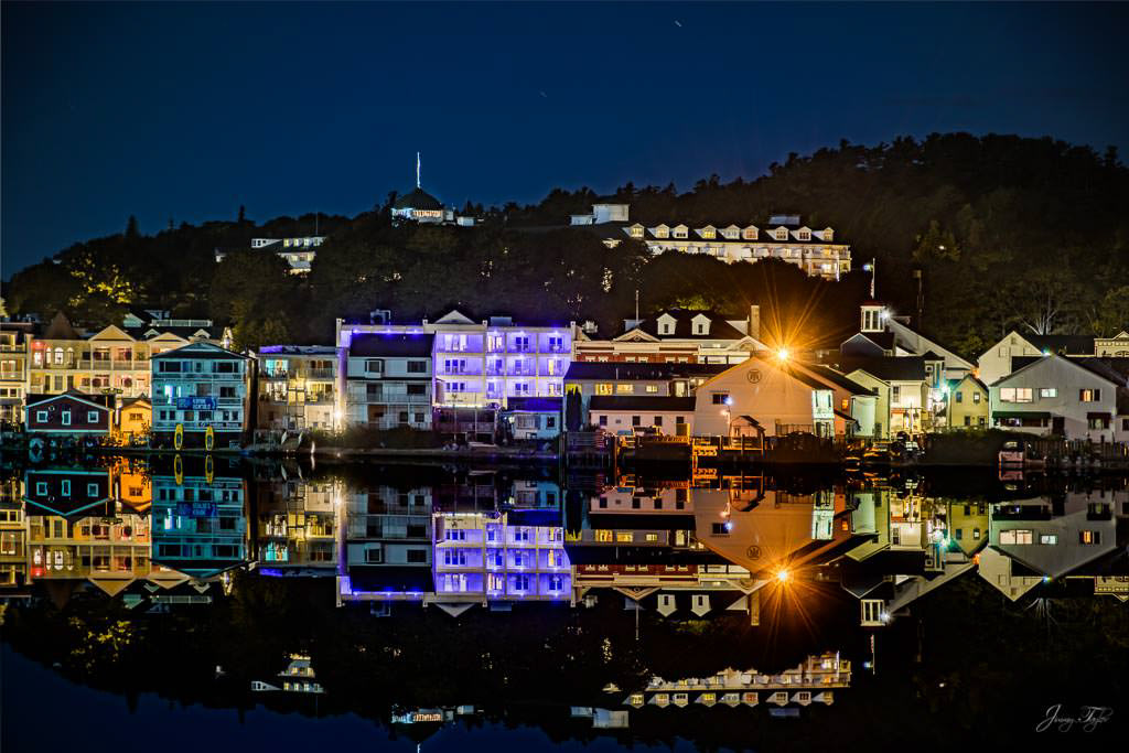 Mackinac Island at night with incredible view and reflection on the water