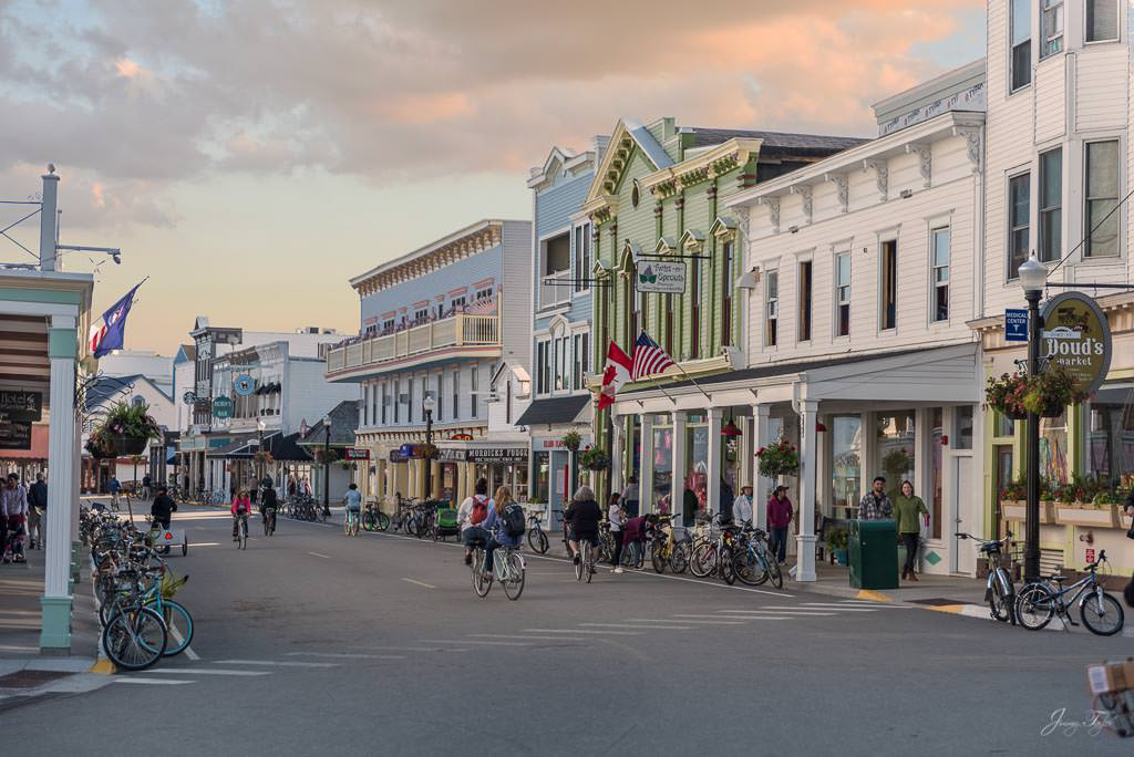 Sunset skies early evening on Main Street, Mackinac Island