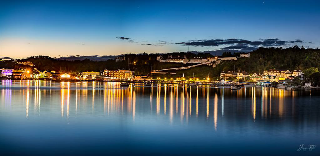 Mackinac Island at night with incredible view and reflection on the water