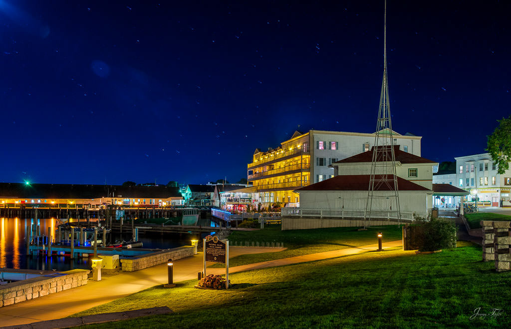 Mackinac Island at Night - Main Street and marina