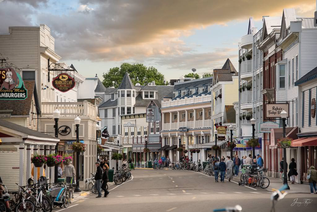 Sunset skies early evening on Main Street, Mackinac Island