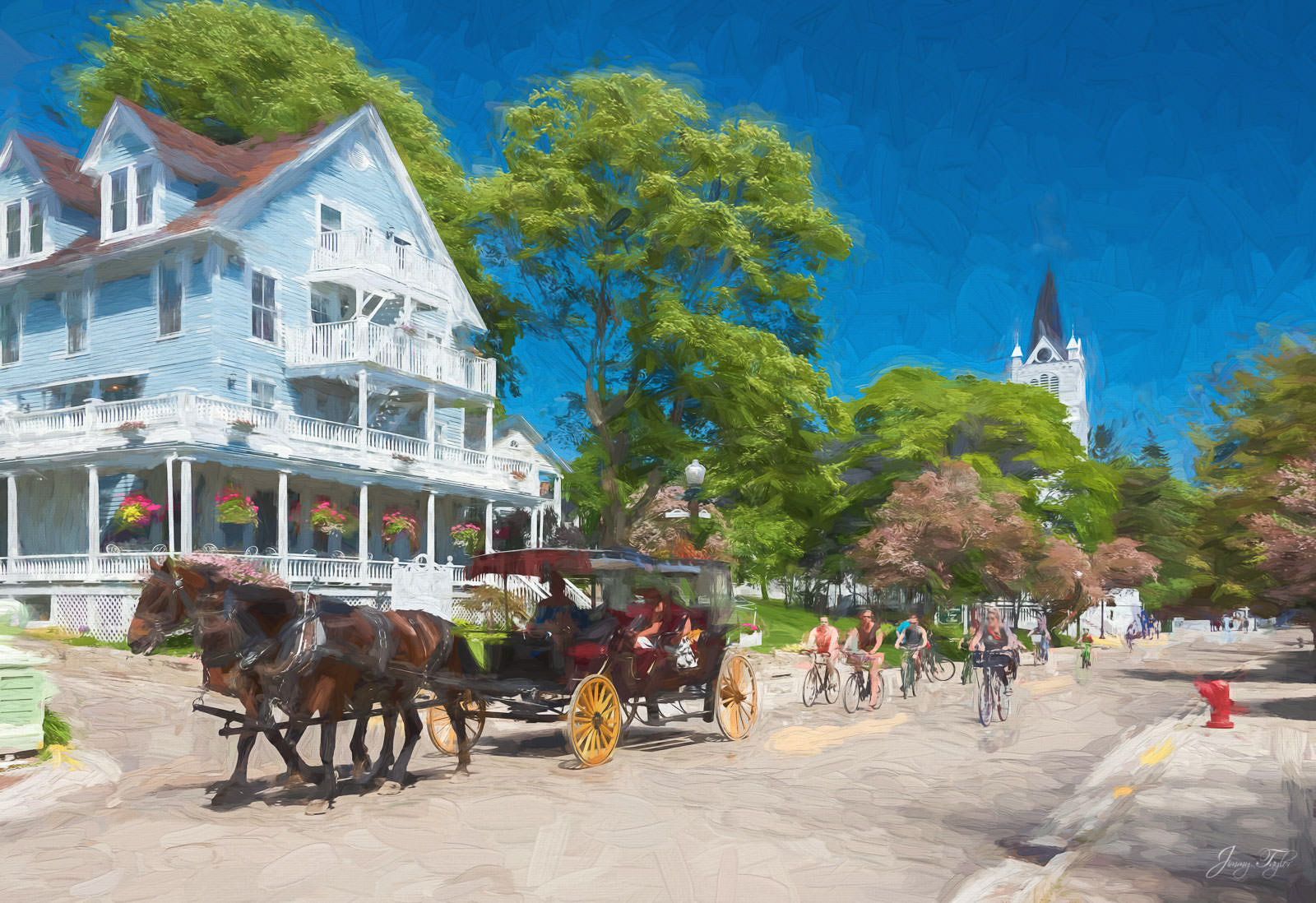 Mackinac Island painting - Main Street with its small town atmosphere