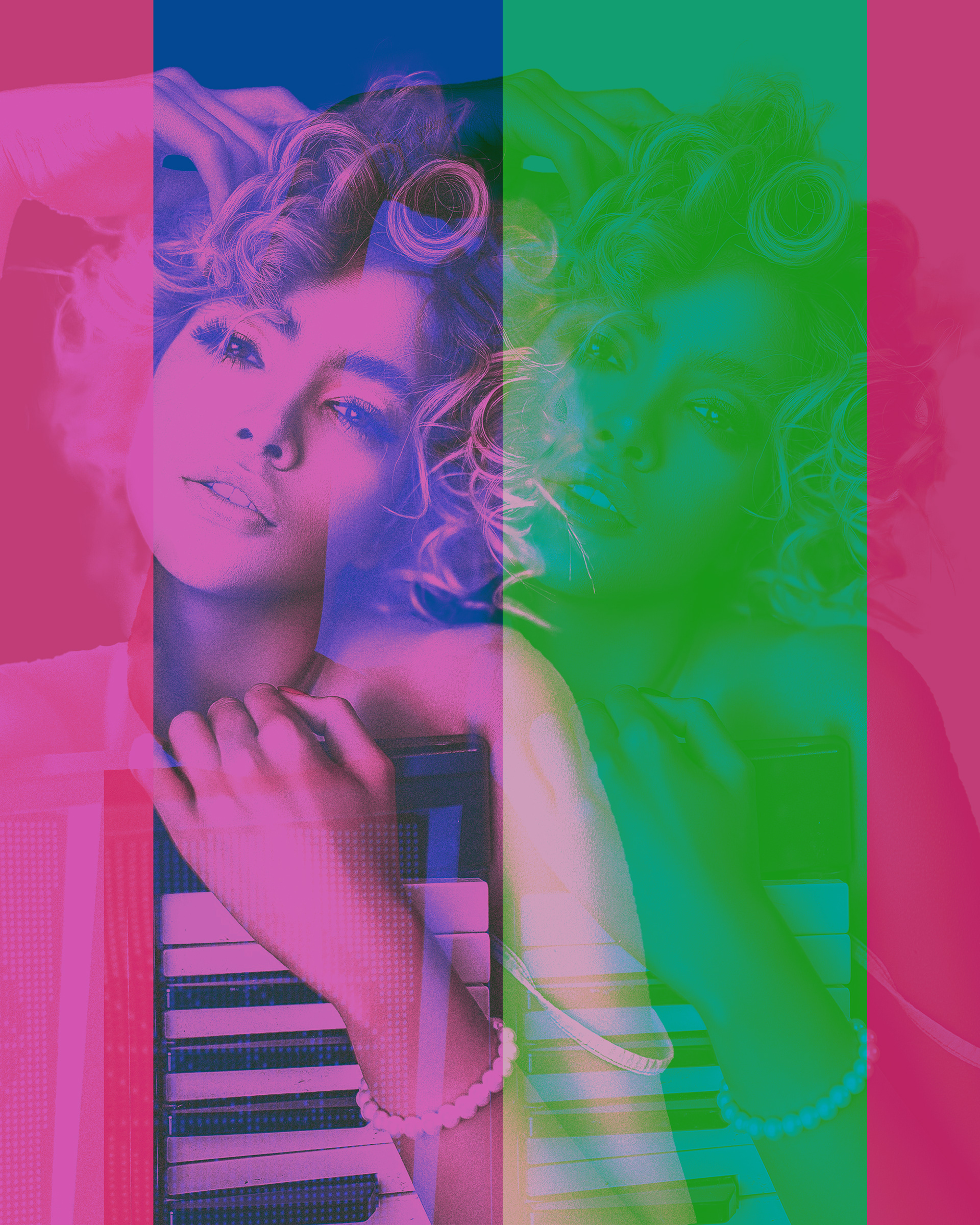 Double colour exposure image treatment to highlight the repeated nature of Pop music.